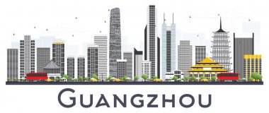 Guangzhou Çin şehir manzarası gri WHI üzerinde izole binalar