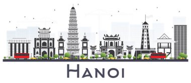 Hanoi Vietnam şehir manzarası ile gri beyaz izole binalar