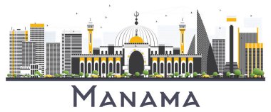 Manama Bahreyn şehir manzarası ile gri Whit üzerinde izole binalar