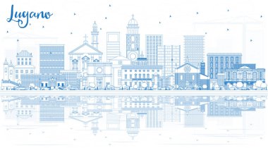 Outline Lugano Switzerland Skyline with Blue Buildings and Refle clipart