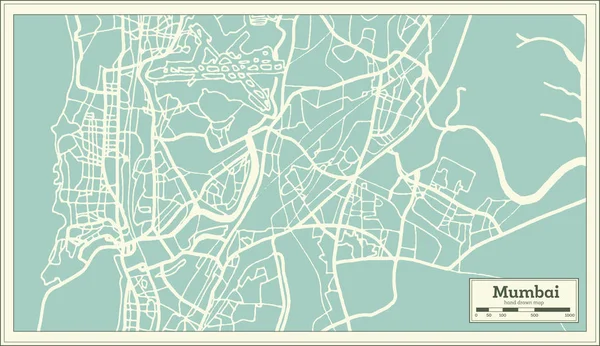 Mumbai India City Map in Retro Style. Outline Map. — Stock Vector
