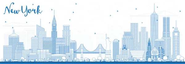 Outline New York USA City Skyline con edifici blu . — Vettoriale Stock