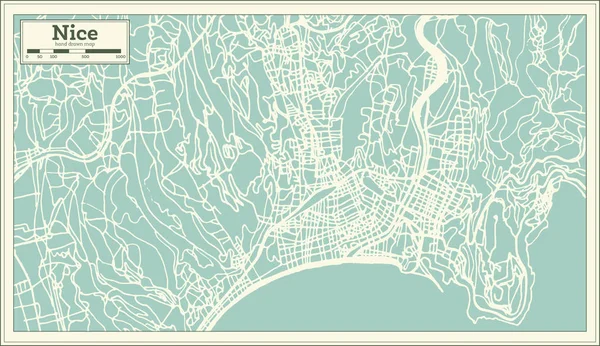 Mapa Nice Francie města v Retro stylu. Objeví se obrys mapy. — Stockový vektor