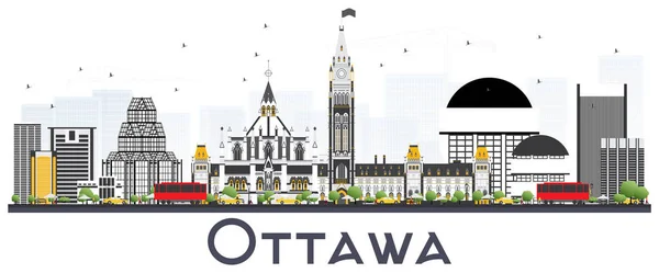 Ottawa Canada City Skyline com edifícios cinzentos isolados em branco —  Vetores de Stock