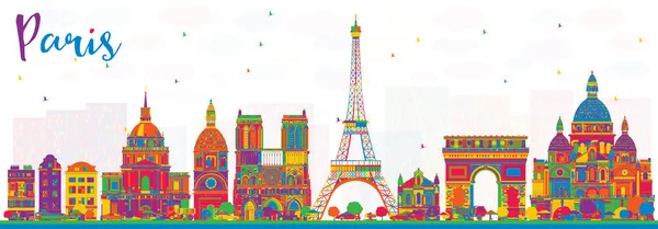 Paris France City Skyline with Color Buildings. — Stock Vector