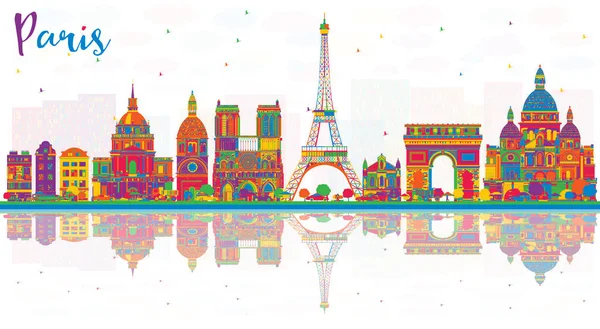 Paris France City Skyline with Color Buildings and Reflections. — Stock Vector