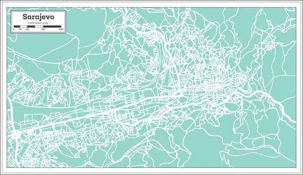 Sarajevo Bósnia e Herzegovina Mapa da cidade em estilo retro. Esboço —  Vetores de Stock