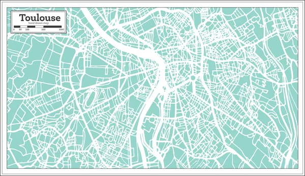 Toulouse Francia Mapa de la ciudad en estilo retro. Mapa del esquema . — Vector de stock