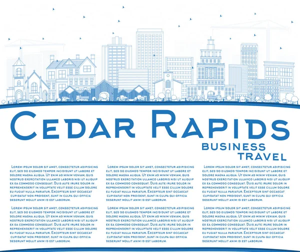 Szerkezeti Cedar Rapids Iowa City Skyline Blue épületek és C — Stock Vector