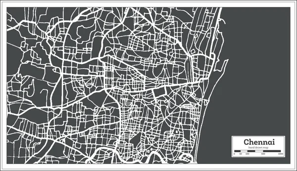 Mappa di Chennai India City in stile retrò. Mappa di contorno . — Vettoriale Stock