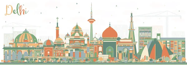 Panorama města Dillí Indie s barvou budov. — Stockový vektor