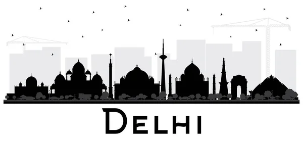 Delhi India City Skyline Silueta en blanco y negro . — Vector de stock