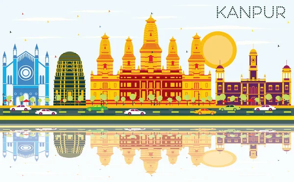 Kanpur Índia City Skyline with Color Buildings, Blue Sky e Ref. — Vetor de Stock