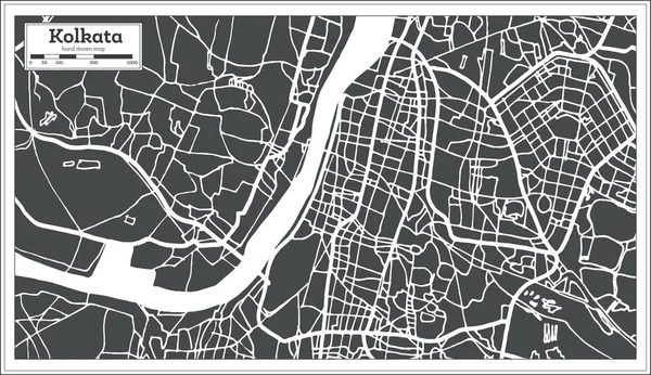 レトロなスタイルでコルカタ インド都市マップ。概要地図. — ストックベクタ