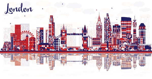 Abstrato Londres Inglaterra Cidade Skyline com Edifícios de cor e Re —  Vetores de Stock