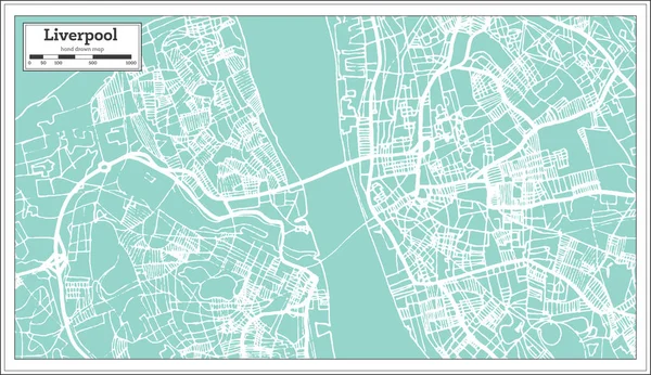 Liverpool Inglaterra Mapa de la ciudad en estilo retro. Mapa del esquema . — Archivo Imágenes Vectoriales