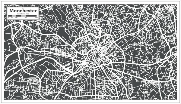 Manchester Angleterre City Map dans un style rétro. Carte des contours . — Image vectorielle