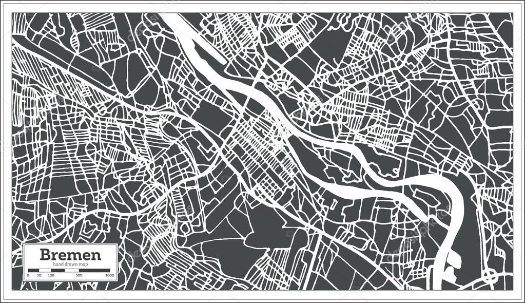 Bremen Germany City Map in Retro Style. Outline Map.