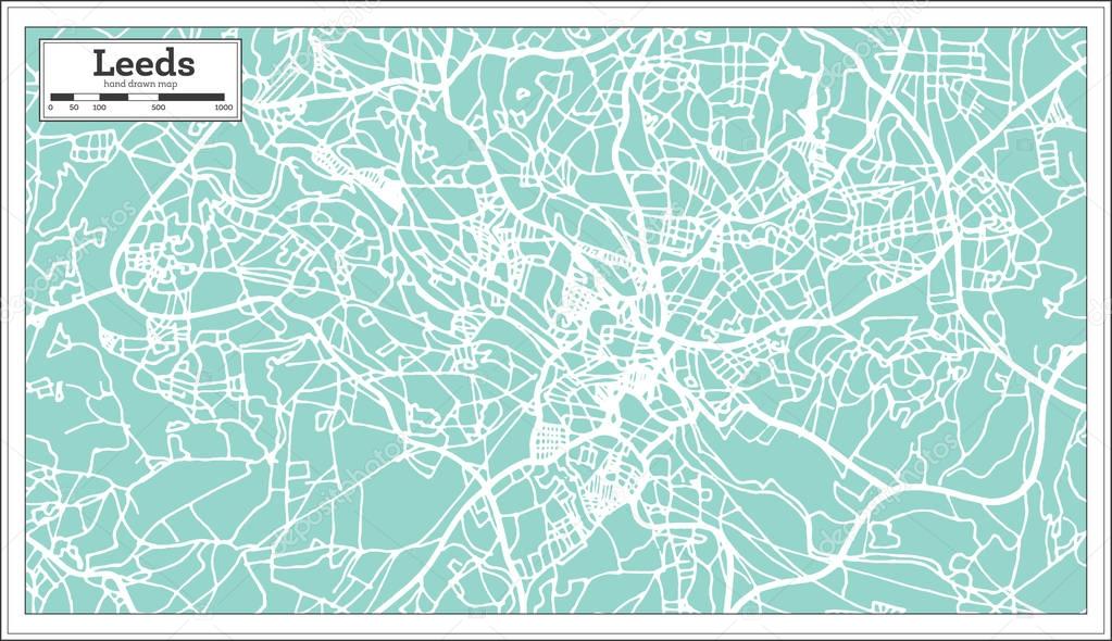 Leeds England City Map in Retro Style. Outline Map.