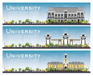 Üniversitesi Eğitim afiş kümesi. Vektör çizim. Öğrenciler G