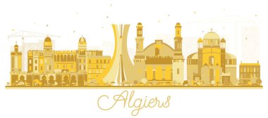 Cezayir Cezayir şehir manzarası altın siluet.