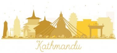 Katmandu Nepal şehir manzarası altın siluet.
