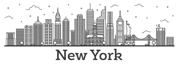 Contour New York USA City Skyline avec des bâtiments modernes isolés — Image vectorielle