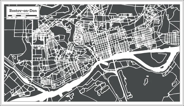 Rostov em Don Russia City Map em estilo retro. Mapa do esboço . — Vetor de Stock