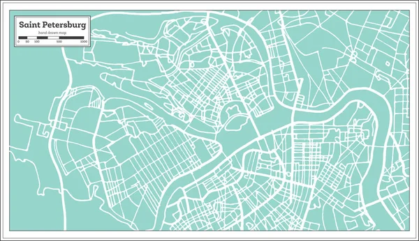 San Pietroburgo Russia Mappa città in stile retrò. Mappa di contorno . — Vettoriale Stock