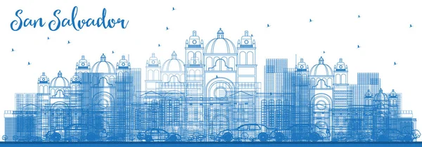 Overzicht San Salvador Skyline met blauwe gebouwen. — Stockvector