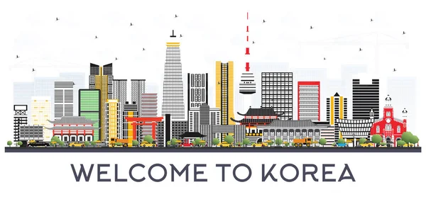 Skyline Kota Korea Selatan dengan Gedung Warna . - Stok Vektor