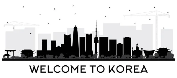 South Korea City Skyline Silhouette with Black Buildings. — Stock Vector