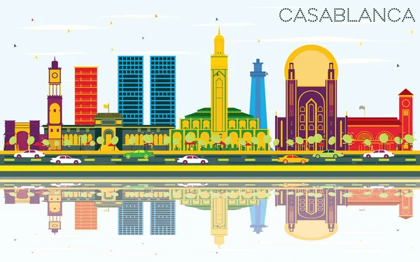 卡萨布兰卡摩洛哥城市天际线与彩色建筑, 蓝天 a — 图库矢量图片
