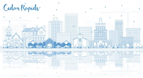Delinear Cedar Rapids Iowa Skyline con edificios azules con refle — Vector de stock