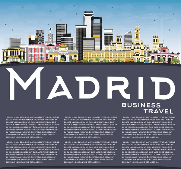 Madrid Espagne Skyline avec bâtiments gris, ciel bleu et copie — Image vectorielle