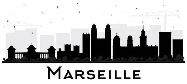 Marseille France City Skyline Silhouette Noir et Blanc . — Image vectorielle