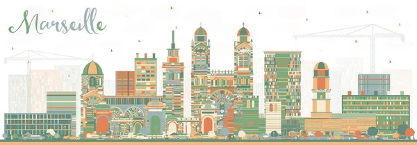 Marsella Francia Ciudad Skyline con edificios de color . — Vector de stock