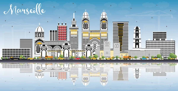 Marsella Francia City Skyline con edificios grises, cielo azul y — Vector de stock