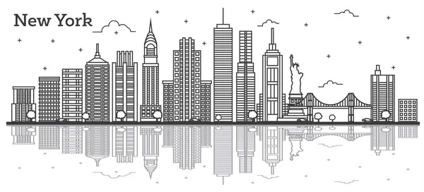 Skizzieren new york usa city skyline mit modernen Gebäuden isoliert — Stockvektor