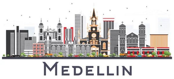 Medellin Kolombiya şehir manzarası ile gri binalar üzerinde izole 