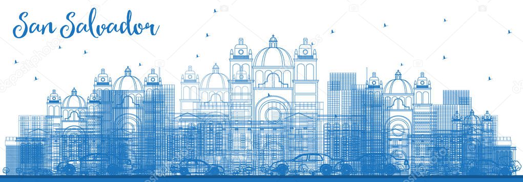 Outline San Salvador Skyline with Blue Buildings. 