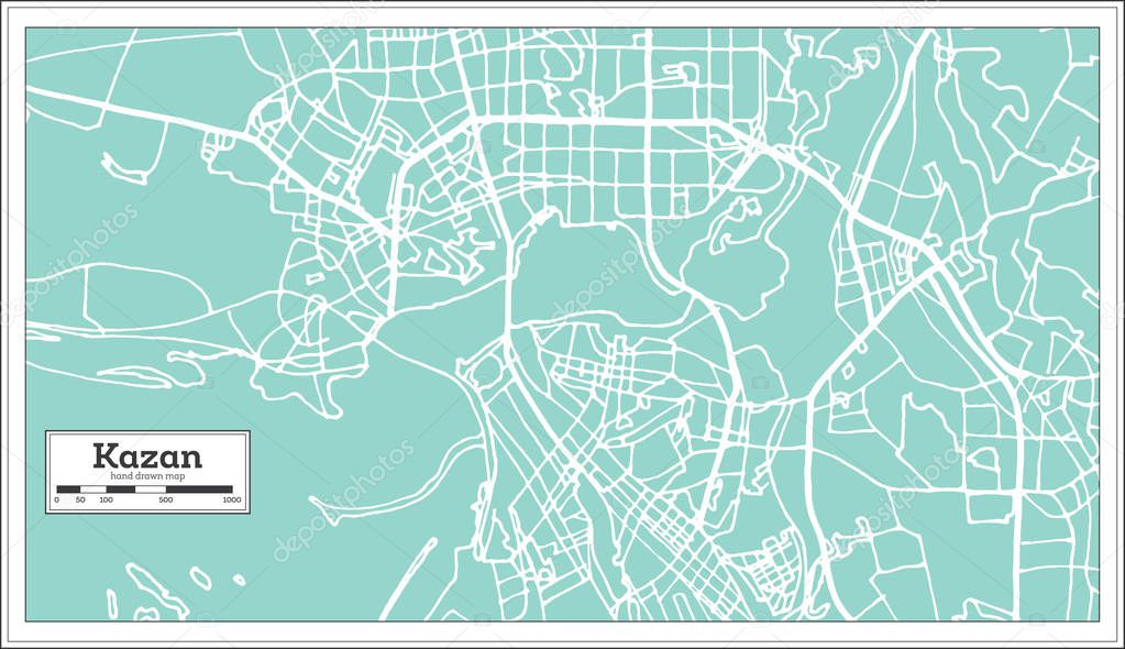 Kazan Russia City Map in Retro Style. Outline Map.