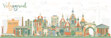 Volgograd Rusya şehir manzarası ile renk binalar.