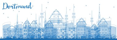 Mavi binaları ile anahat Dortmund Almanya şehir manzarası.