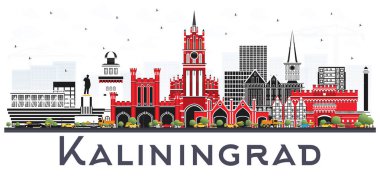 Kaliningrad Rusya şehir manzarası ile renk üzerinde izole binalar