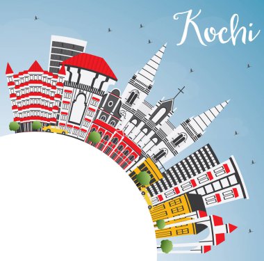 Kochi India City Skyline with Color Buildings, Blue Sky and Copy clipart