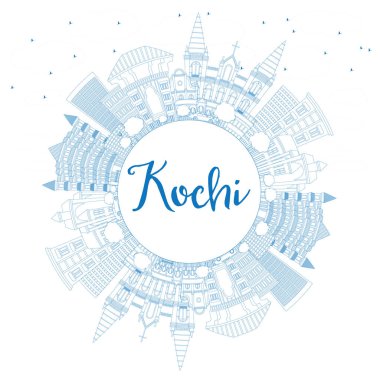Outline Kochi India City Skyline with Blue Buildings and Copy Sp clipart