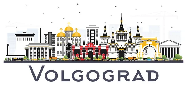 Volgograd Rússia Cidade Skyline com cor Edifícios Isolados em W —  Vetores de Stock