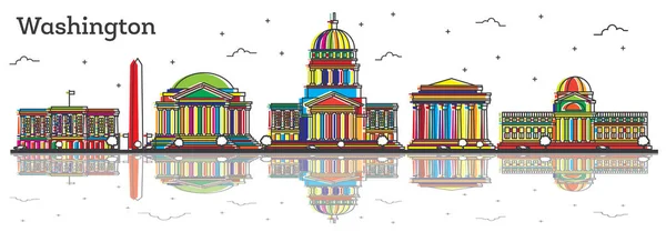 Skissera Washington Dc Usa stadens silhuett med färg byggnader och — Stock vektor