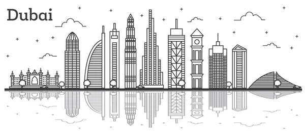 Outline Dubai UAE City Skyline with Modern Buildings and Reflect — Stock Vector